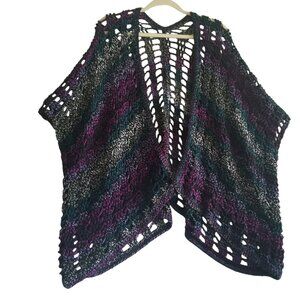 Women's Hand Crotchet Open Oversized Asymmetric Cardigan Sz XL